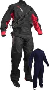 Dartmouth Eclip Zip Drysuit Dry Suit in Black and Red - Heat Taped Seams - 3 Layer Dry Suit