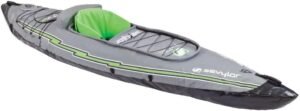  Sevylor QuickPak K5 24 Gauge PVC Polyester 1 Person Inflatable Kayak w/Hand Pump, Paddle, Double Lock Valves and Easy To Carry Backpack System, Gray 