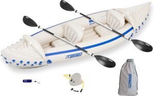  Sea Eagle SE330 Two Person Inflatable Sport Kayak Boat with Seats, Paddles, Bag and Pump-Affordable-Lightweight-Portable