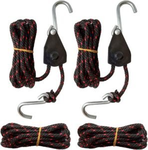  FishYuan Sentry Ratchet Kayak and Canoe Bow and Stern Tie Downs 1/4" Grow Light Heavy Duty Adjustable Rope Hanger (2-Pack)