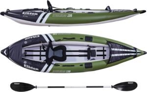  Elkton Outdoors Steelhead Inflatable Fishing Kayak - Angler Blow Up Kayak, includes Paddle, Seat, Hard Mounting Points, Bungee Storage,